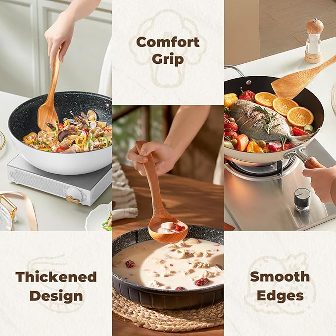 Wooden Spoons for Cooking, 9 Pieces Natural Acacia Kitchen Utensils Set, Long Handles Heat Resistant Kitchen Wooden Cookware for Nonstick Pan (9)