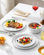 MALACASA 18 Pieces Gourmet Porcelain Dinnerware Sets, Premium Plates and Bowls Set, High-Fired Ceramic Dishes Set for 6, Chip & Scratch Resistant, Microwave Dishwasher Safe, White, Series LEXI