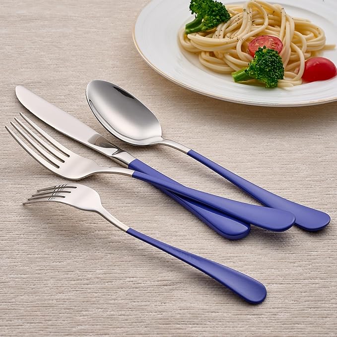 20-Piece Blue Silverware Set 18/0 Stainless Steel Silverware Set Blue Handle Cutlery Set Service for 4 Dinner Knives Forks Spoons Set Flatware Set Finish Dishwasher Safe