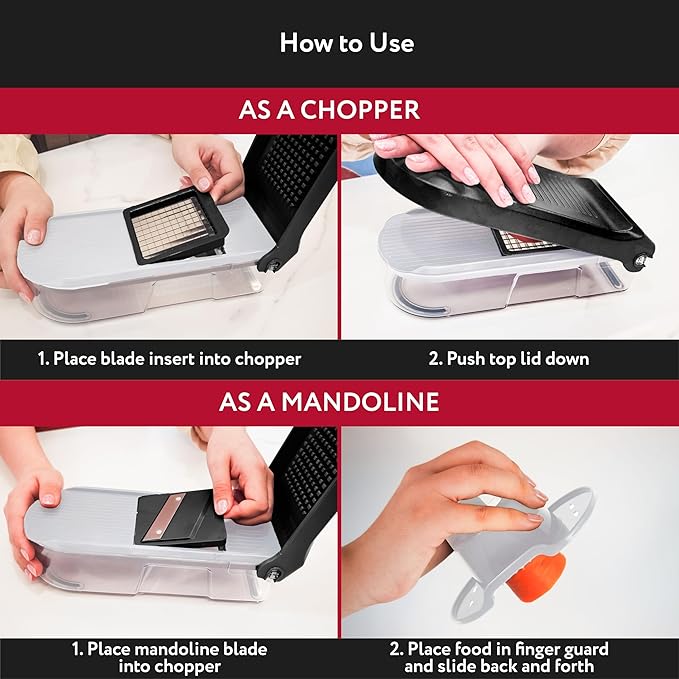 Fullstar Mandoline Slicer for Kitchen - Vegetable Chopper, Onion Potato Food Veggie Fruit Slicer and Cutter with Container, Kitchen Gadgets & Accessories, Home Essentials (10-in-1, White/Black)