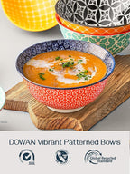 DOWAN Mosaian 33 OZ Large Bowl Set of 6 - Ceramic Deep Bowls for Ramen, Pasta, Salad - Vibrant Patterned Porcelain Bowls for Kitchen Decor & Housewarming Gift - Dishwasher & Microwave Safe