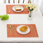 Leetaltree Orange Placemats Set of 4 - Heat Resistant Non-Slip Place mats for Dining Table, Washable Durable PVC Vinyl Woven Table Mats（Orange, 4）