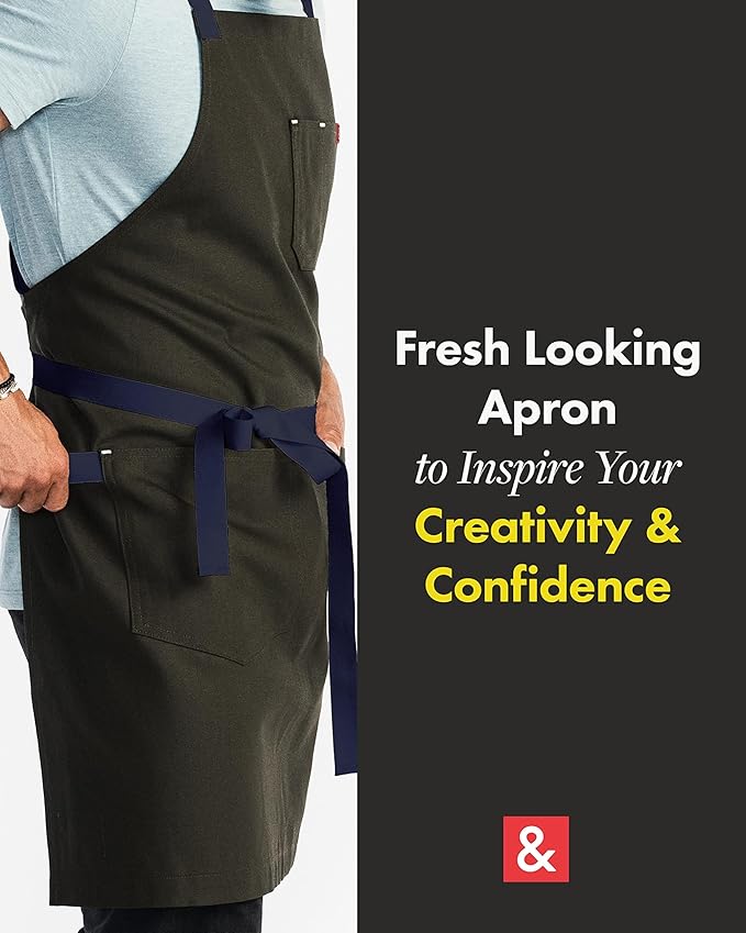 hedley & bennett Crossback Apron - Crossback Chef Apron with Pockets - 100% Cotton Canvas, 8oz - Olive Green