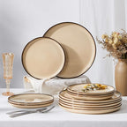 Herogo Ceramic 10.43 Inch Dinner Plates Set of 6, Stoneware Dinnerware Plate Set, Double Reactive Glaze Large Dinnerware Plates for Kitchen, Microwave, Oven & Dishwasher Safe, Cream Khaki