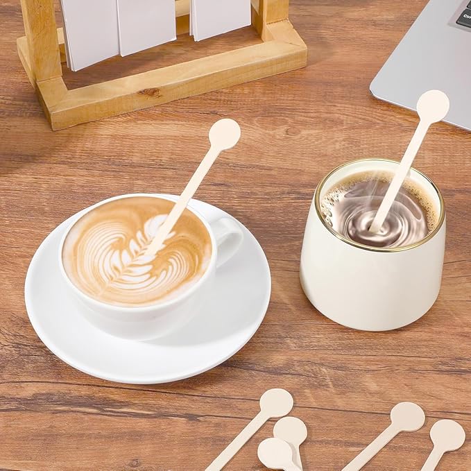 200Pcs Coffee Stirrers- 5.9 Inch Natural Wooden Coffee Stirrers With Round Ends, Disposable Biodegradable Cafe Grade Coffee Stir Sticks Wood Beverage Mixer for Coffee Cocktails Milk Tea