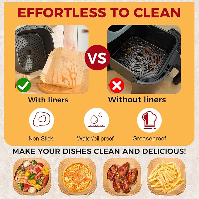 Air Fryer Liners Disposable - 150Pcs 6.5In Square Parchment Paper for Air Fryer Non-Stick Airfryer Basket Liners for Steamer Microwave Oven