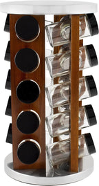 Orii Dark Acacia Wood Spice Rack with 20 EMPTY jars with Black Plastic Lids and FREE Stainless Steel Funnel & Labels