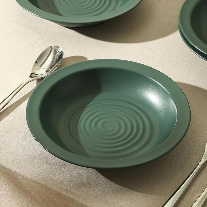 Stone Lain Orbit 4-Piece Pasta Bowl Set Stoneware, Green