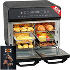 24Qt Dual Zone Air Fryer Oven with Rotisserie, Extra Large Double Air Fryers Mini Oven Digital 1800W 10 in 1 Airfryer Countertop Convection Toaster Oven Combo, Stainless Steel Inner, 360° Even Heating