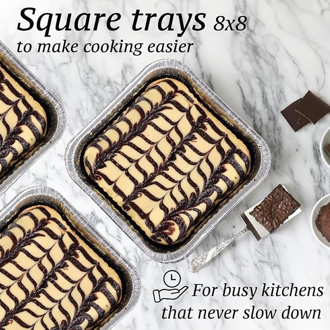 8x8 Foil Pans (55 Pack) - 8 Inch Square Aluminum Pans - Disposable Baking Pans for Heating, Prepping Food & Baking Cakes - Aluminum Baking Pans Disposable - 8 x 8 Baking Pan - Bottom: 6.5x6.5