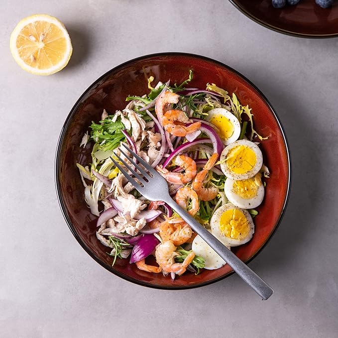 LERATIO Large Pasta Bowls,38oz Ceramic Pasta Bowls,9.0" Reactive Glaze Pasta Bowl Set of 4,Microwave & Dishwasher,Oven Safe,Wide Serving Bowls for Salad,Dessert,Fruit-Reddish Brown