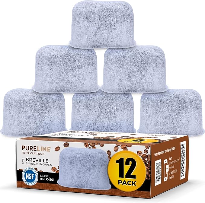 12-Pack Breville Water Filter BWF100 Replacement by Pureline, Compatible with Breville Espresso Machine