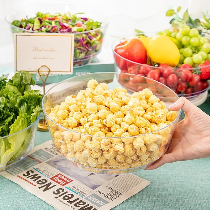 Hioasis 8 Pack Plastic Serving Bowls 128oz Clear Plastic Bowls Heavy Duty Disposable Serving Bowls for Party Snack & Salad & Candy & Bar Buffet