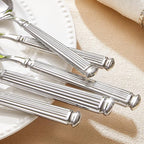 KINGSTONE Silverware Set, 18/10 Stainless Steel Flatware Set - Roman Column Embossed Thick Handle, for Wedding, Home, Restaurant, Camping and Party, Mirror Polish & Dishwasher Safe (10-Piece)