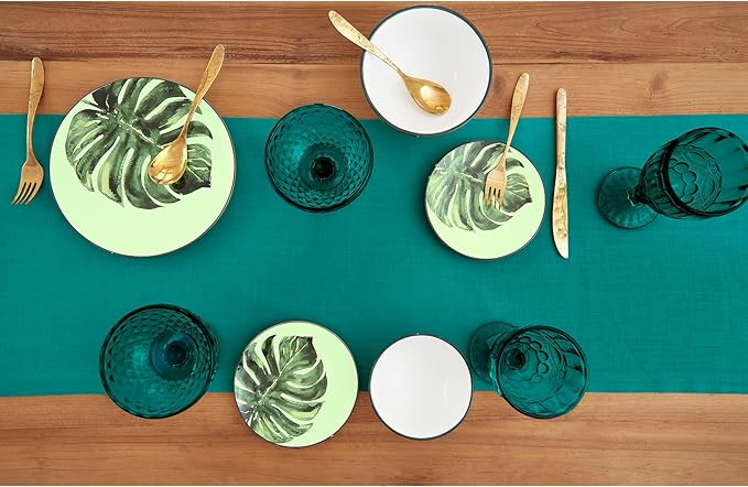 Solino Home Linen Teal Table Runner 120 Inches Long - 100% Pure Linen 14 x 120 Inch Table Runner for Dining, Fall, Autumn - Fete, Handcrafted and Machine Washable