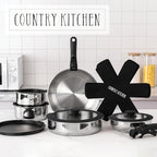 Country Kitchen Cookware Set with Removable Handle, Oven & RV Safe Pots and Pans Set, Stainless Steel, Original