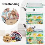 Summer Tropical Beach Storage Basket Collapsible Clothes Kid Laundry Hamper Palm Tree Large Picnic Basket Boy Girl Book Toy Box Bin, Green, 36L