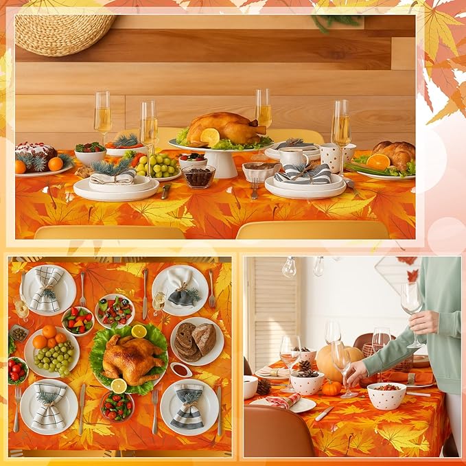 Tudomro 54 Inch x 100 Ft Fall Tablecloth Roll, Fall Party Supplies, Waterproof Plastic Autumn Leaves Tablecloth Disposable Table Cover for Thanksgiving Birthday Party Decorations