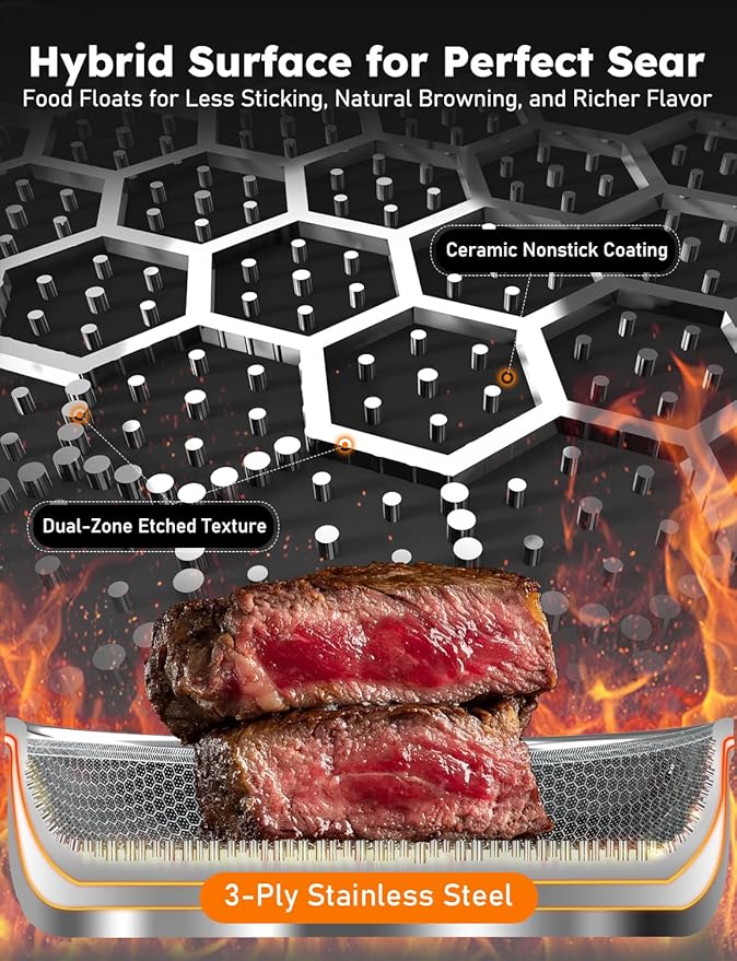 Pro DUXANO 12PC Hybrid 3-Ply Stainless Steel Skillet&Nonstick Pots and Pans Set, High Heat Sear&Fry, 2-Layer Ceramic Induction Cookware, 9H Scratch-Resistant&Anti-Warp,PFAS Free,All Cooktop/Dishwasher