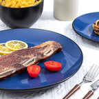 Plates and Bowls Sets for 4 - CJDC-QUELO 16-Piece Stoneware Dinnerware Sets, Ceramic Dishware Set for Indoor Kitchen Use and Formal Dining, Chip and Scratch Resistant Microwave Dishwasher Safe, Blue