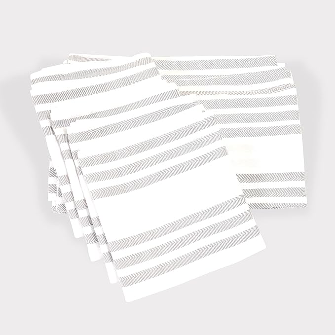 Realm 15" x 25" 100% Cotton Classic Kitchen Dish Towel (12 Pack) | Cuisine Stripe Pebble Grey | Super Absorbent Machine Washable Tea Towels with Hanging Loop