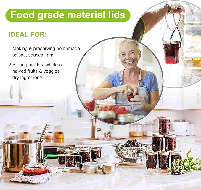 Mason Jar Lids and Rings 48Pcs Regular Mouth Canning Lids for Ball, Kerr Jars- Split-Type with Leak proof & Airtight Seal, Metal - Food Grade Material Silver/70MM