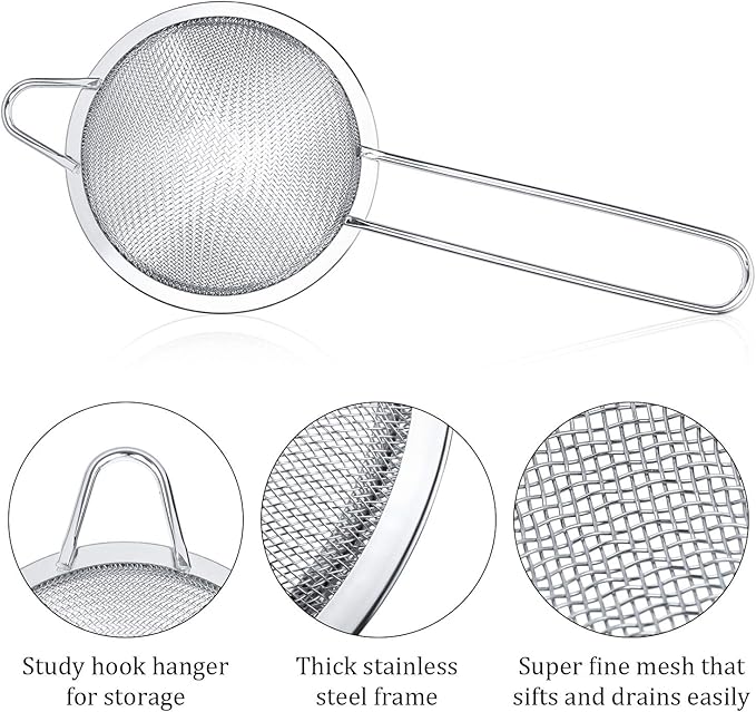 Patelai 3 Pieces Tea Strainers Cocktail Strainer Stainless Steel Fine Mesh Strainer Colander Conical Food Loose Tea Filter Practical Bar Colander Tool