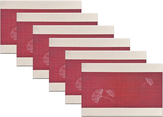PIGCHCY Rustic Placemats Set of 6, Easy to Clean Placemats Washable Non-Slip Luxurious Durable Table Mats for Home/Dining Room Decoration (Red,18 X 12 inches)