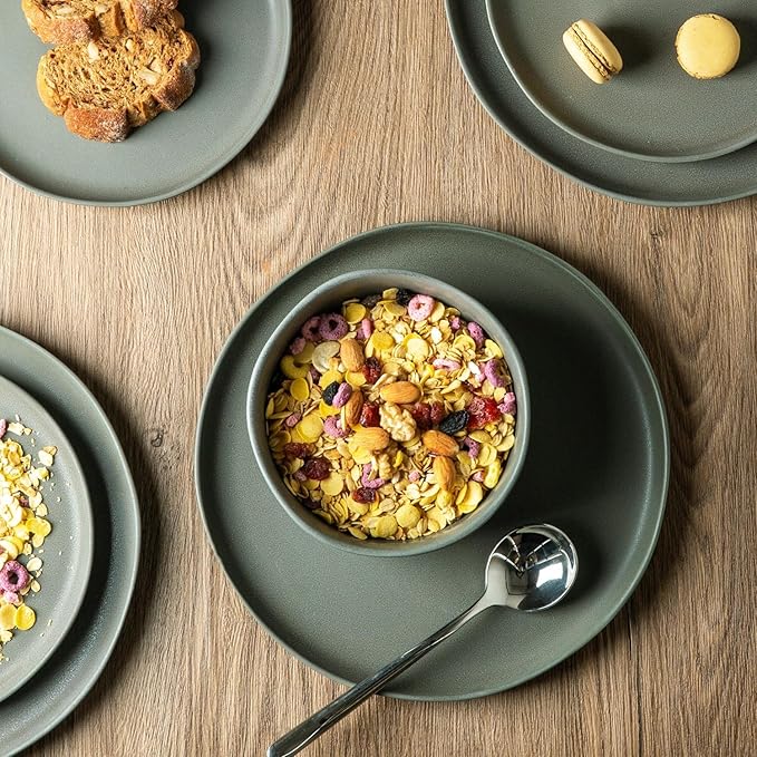 AmorArc Ceramic Dinnerware Sets, Wavy Rim Stoneware Plates and Bowls Sets, Highly Chip and Crack Resistant | Dishwasher & Microwave & Oven Safe Dishes set, Service for 6 (18pc)