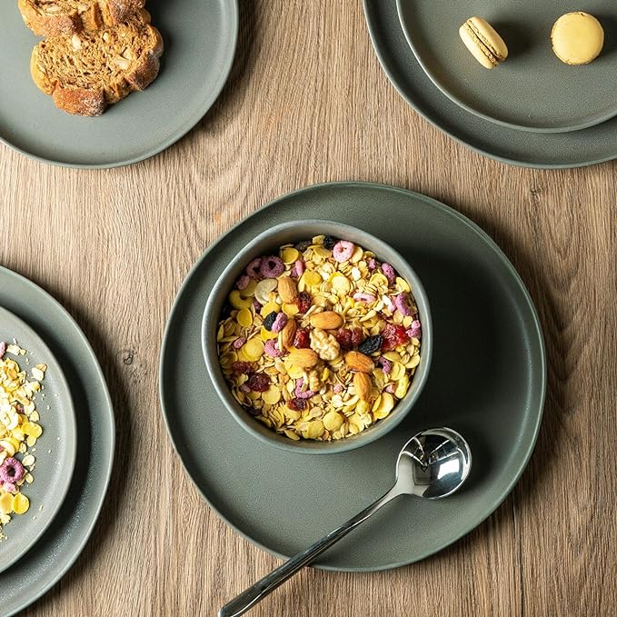 AmorArc Ceramic Dinnerware Sets, Wavy Rim Stoneware Plates and Bowls Sets, Highly Chip and Crack Resistant | Dishwasher & Microwave & Oven Safe Dishes set, Service for 6 (18pc)