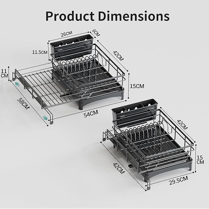Large Dish Drying Rack - Expandable Dish drainers for Kitchen Counter,Over The Sink Dish Drainer Drying Rack,Rustproof Dish Drainer with Utensil Holder and Drainboard