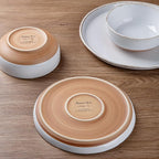 AmorArc 18 Pieces Ceramic Dinnerware Sets for 6, Handpainted Stoneware Plates and Bowls Set with Rustic Terracotta Underside, Scratch Resistant Dishes Set, Dishwasher & Microwave Safe, White