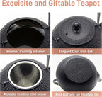 Japanese Tetsubin Cast Iron Teapot Tea Kettle pot with Stainless Steel Infuser for Stovetop Safe Coated with Enameled Interior (Black, 27.1oz)