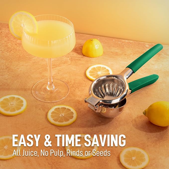 Zulay Lemon Squeezer Stainless Steel with Premium Heavy Duty Solid Metal Squeezer Bowl and Food Grade Silicone Handles - Large Manual Citrus Press Juicer and Lime Squeezer Stainless Steel (Green)