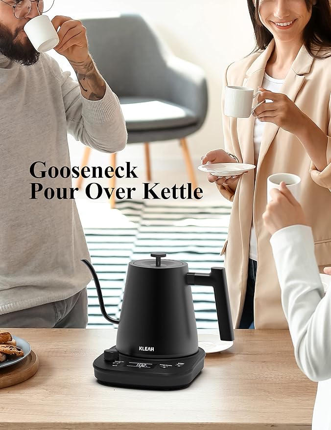 KLEAH Gooseneck Electric Kettle with Temperature Control - 0.8L Automatic Shut Off Tea & Coffee Kettle, Hot Water Boiler Pour Over Coffee Kettle, 1200W Quick Heating Keep Warm, Black