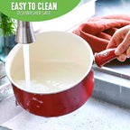 GreenLife Soft Grip 1QT and 2QT Saucepan Set, Healthy Ceramic Nonstick, Non Toxic PFAS & PFOA-Free, Dishwasher Safe, Glass Lids, Stay-Cool Handles, Easy Clean Cookware, Kitchen Essentials, Red