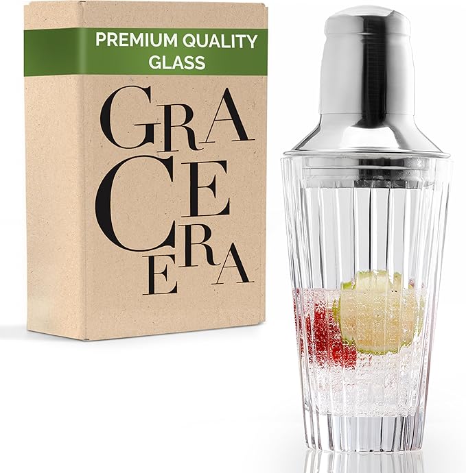 Glass Cocktail Shaker | Martini, Margarita Mixer for Professional Bartending | Durable Bar Set for Mixing Drinks | Perfect for Home or Bar Use (17oz)