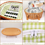 Hap Tim Wicker Picnic Basket Set for 2 with Mini Folding Wine Picnic Table & Large Insulated Cooler Bag & Cutlery Service Kits for 2 Person, Couples Gifts, Wedding Gifts (Y2209-2-GR)