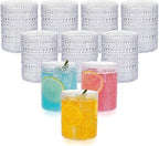 YOUBET 24PCS Plastic Hobnail Drinking Glasses - 14 Oz Clear Vintage Glasses Drinkware - Disposable Beaded Cups for Juice, Wine, Party