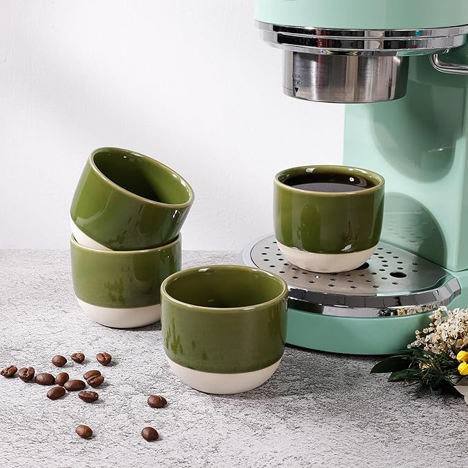Ceramic Espresso Cups Set, Espresso Coffee Mugs, Special Glazed Demitasse Cups Expresso Coffee Cup for Espresso Machine (Jade Green)