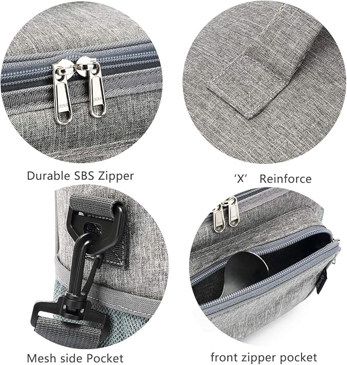 FlowFly Insulated Reusable Lunch Bag Adult Large Lunch Box for Women and Men with Adjustable Shoulder Strap,Front Zipper Pocket and Dual Large Mesh Side Pockets,Grey