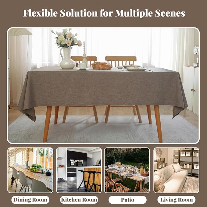 Laolitou Table Cloth Rectangle Linen Waterproof Textured Coffee Tablecloth, Washable Wrinkle Free Spill Proof Fabric Tablecloths for Dining Table Farmhouse Kitchen Holiday, 60x120 Inch
