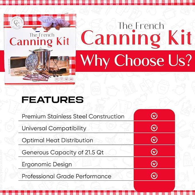 Canning pot with rack and lid - Water bath canner for canning - Complete premium canning kit with large Pot 21.5 Qt in stainless steel 304 - The French canning kit by La Cuisine de Camille