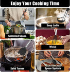 E-far 14 Pieces Silicone Cooking Utensils Set, Kitchen Utensils Set with Holder, Spatula, Ladle, Spoon, Tong, Slotted Turner for Nonstick Cookware, Heat Resistant & Stainless Steel Handle, Black