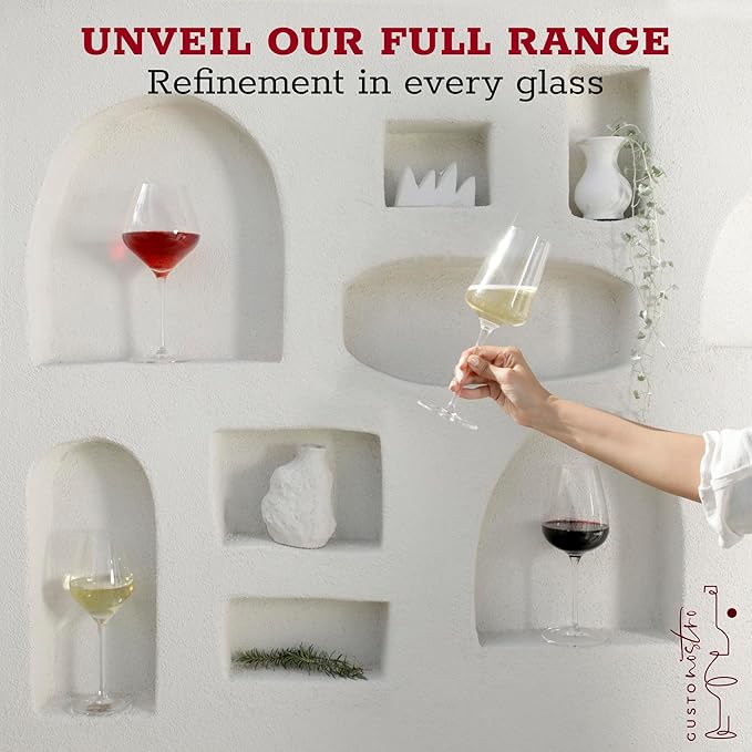 Gusto Nostro Crystal Wine Glasses Set of 4, 13.5 Oz Long Stem Modern Wine Glasses for White and Red Wine, Dishwasher Safe, Fancy, Elegant, Large and Tall Wine Glass for Wedding Christmas Anniversary