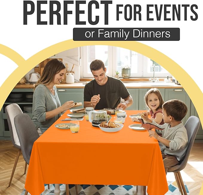 Exquisite 66% Thicker Premium Plastic Table Cloth Rectangle Table Cover 0.5 Mil 6 Pack Orange Table Cloth 54 Inch x 108 Inch Disposable Tablecloth Won't Tear Easily Like Cheap Thin Brands