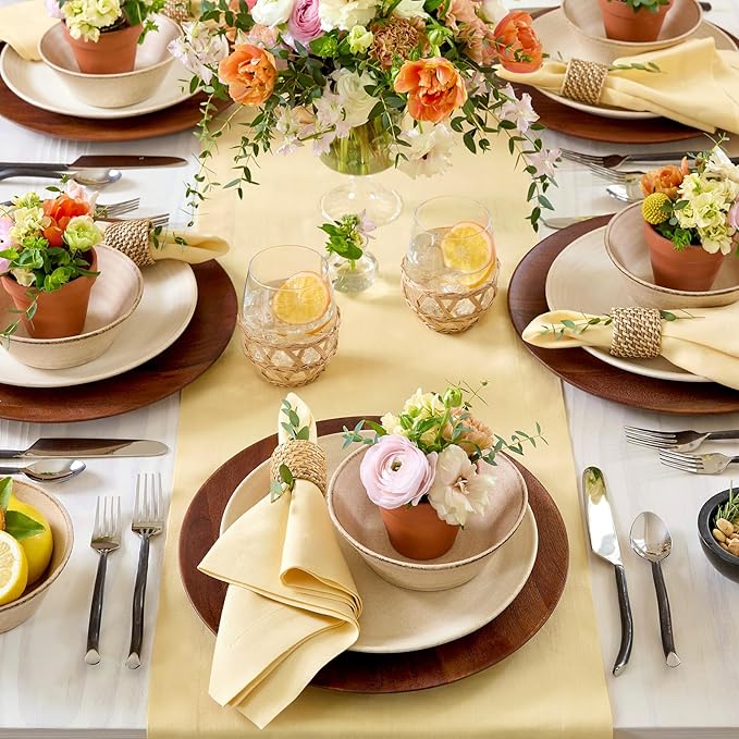 Solino Home Linen Golden Straw Table Runner 132 Inches Long - 100% Pure Linen Extra Long Table Runner 14 x 132 Inch for Summer, Fall, Autumn - Fete