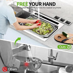 FirstE Over the Sink Colander Strainer Basket 6 Quart, Fine Mesh Stainless Steel Colander with Expandable Anti-slip Rubber Grip Handles, Kitchen Sink Vegetable Strainer for Drain Pasta, Rinse Fruits