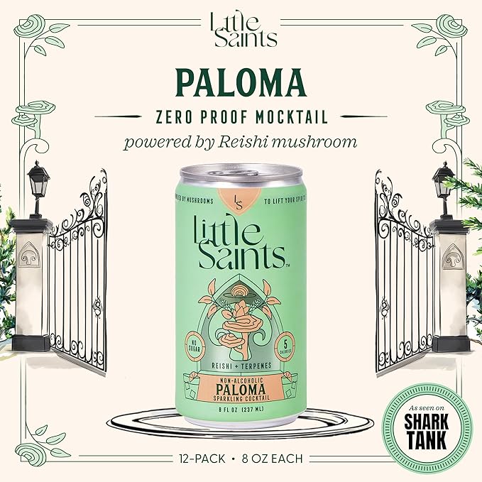 Little Saints Mocktails Non Alcoholic Drinks, Paloma (12 Pack) - Plant-Based & Alcohol-Free Paloma Cocktail Mixers - Sugar-Free Ready-to-Drink Sparkling Beverage for Parties & Celebrations, 8 Oz Cans