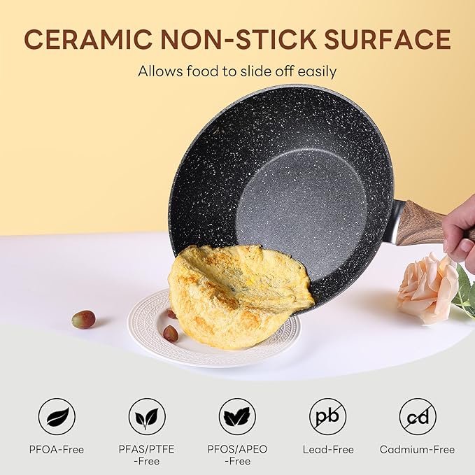 NEWBULIG 17-Piece Cookware Set, Nonstick & Non-Toxic Pots and Pans with Stay-Cool Handles, Induction Compatible, Black